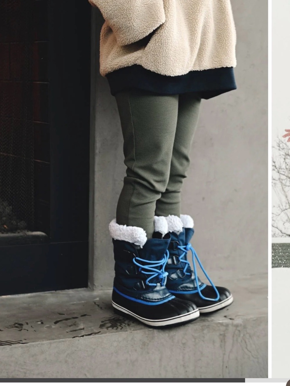 Childrens Navy and Blue Winter Snow Boots with Faux Fur Trim